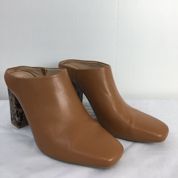 A New Day Chunky Snake Print Heel Brown Mules Size 11 GREAT Condition - Picture 1 of 9
